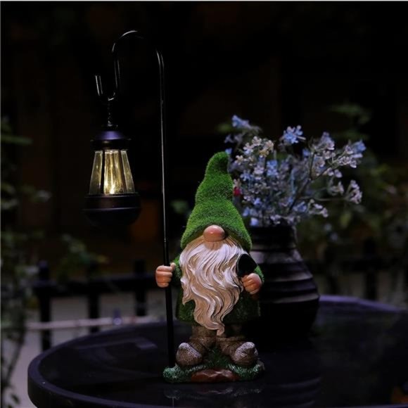 Flocked Garden Gnome Statue, Large Outdoor Gnome with Solar Lights, (15.8" Tall) - Picture 3 of 7